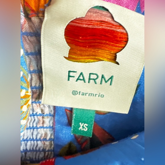 FARM RIO 100%Cotton Macaw Tropical Blue Floral Party Mini Dress Size XS - Picture 11 of 14